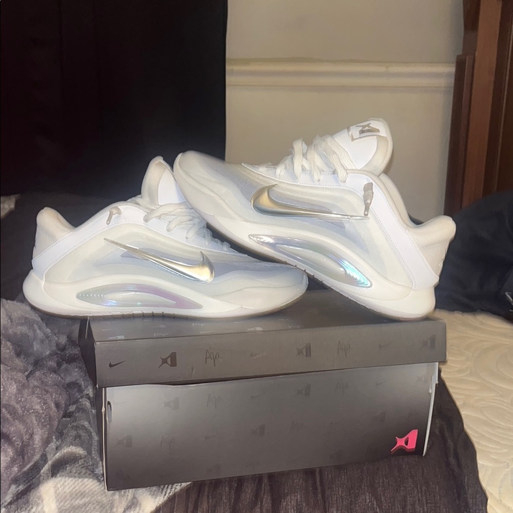 Nike White and Metallic Sneakers